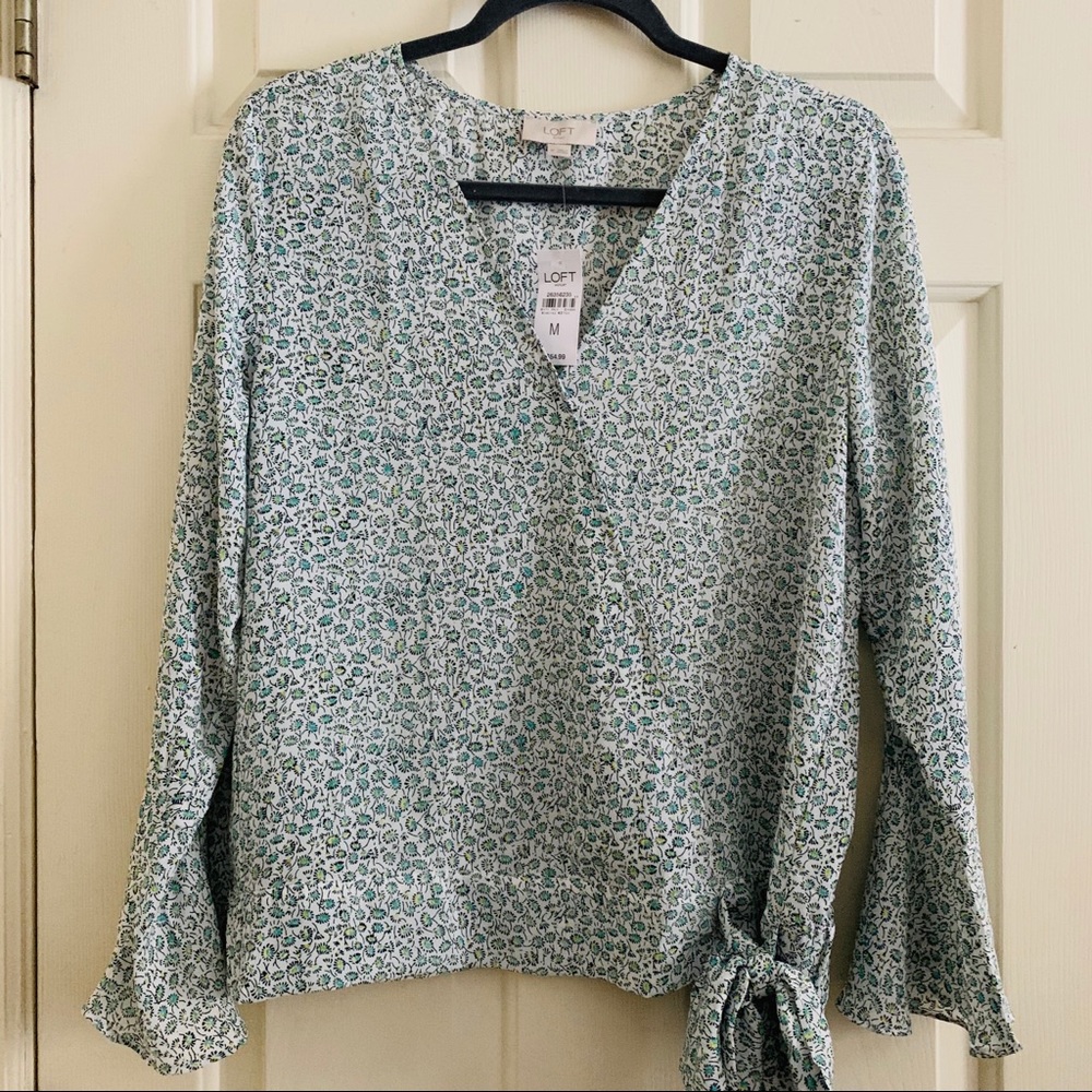 LOFT white and blue floral long sleeve